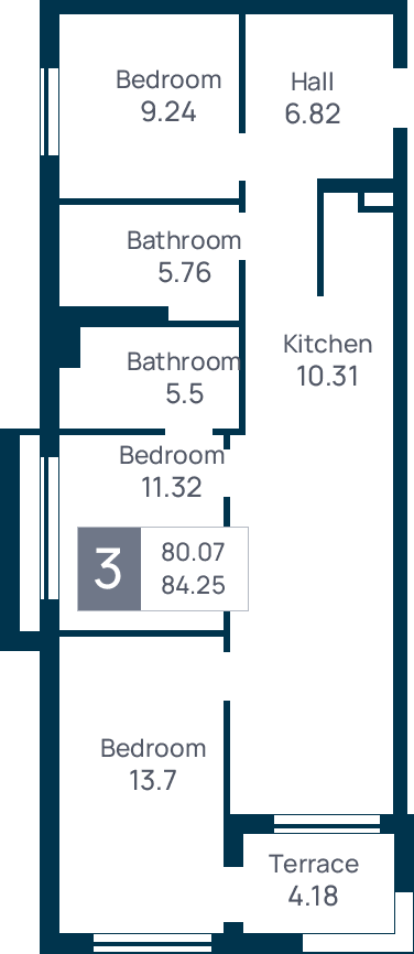 3 room apartment, №1