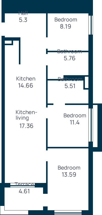 3 room apartment, №6, floor 0