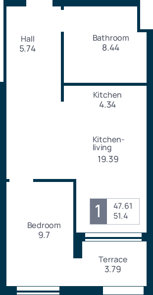 1 room apartment, №11