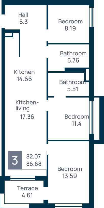 3 room apartment, №30