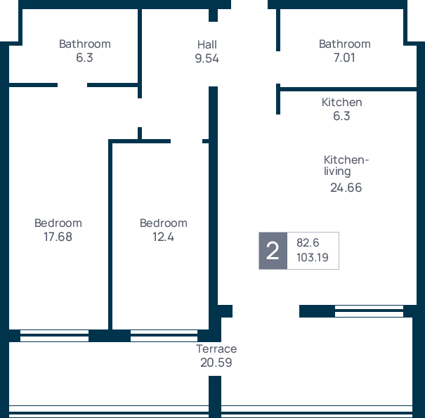 2 room apartment, №33, floor 5