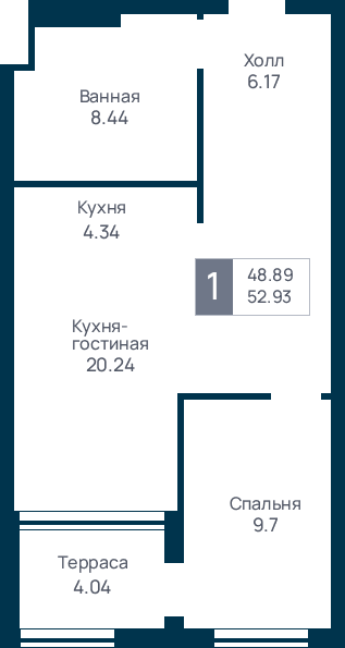 1 комнатная квартира, №14