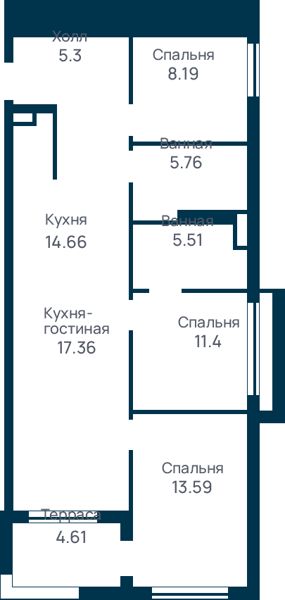 3 комнатная квартира, №18