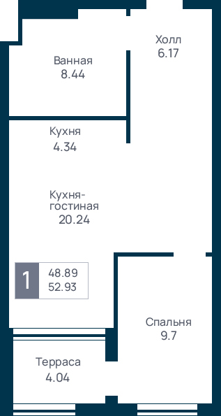 1 комнатная квартира, №20