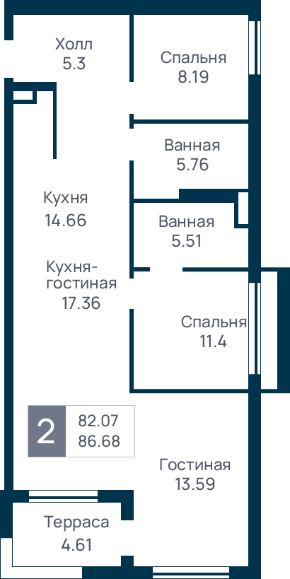 2 комнатная квартира, №24