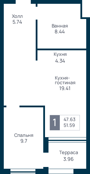 1 комнатная квартира, №27