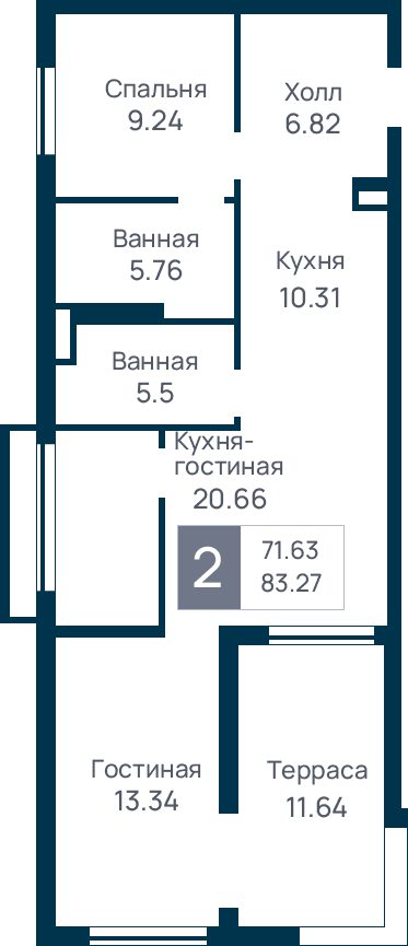 2 комнатная квартира, №31