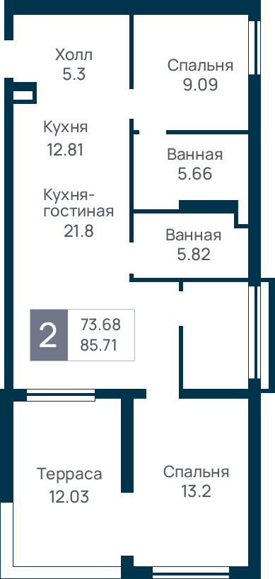 2 комнатная квартира, №34